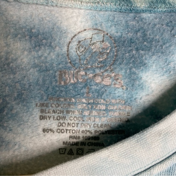 Buc-ees Beaver Tie Dye Logo Sweatshirt Size Large Teal Crewneck Pullover Travel - Picture 5 of 8